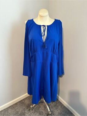NWT ASOS Curve Royal Blue Tassel Tie Long Sleeve Dress